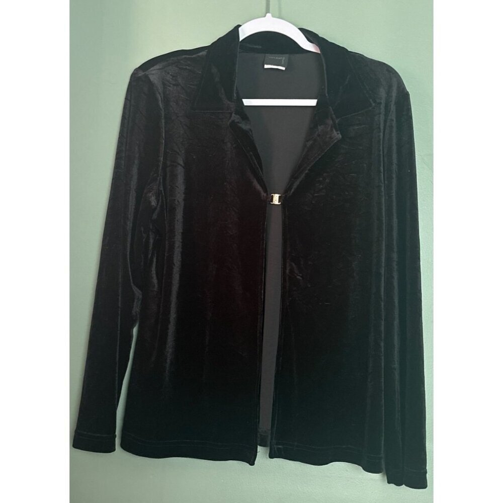 Vintage Studio Black Velvet VTG Women's cardigan L Gothic Fairycore Witchy Retro